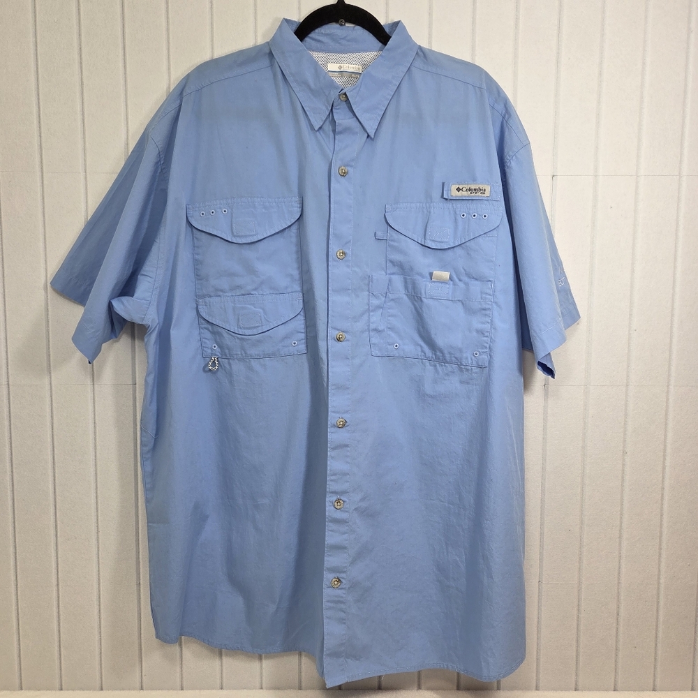 Columbia PFG Shirt Mens‎ XL Blue Bonehead Fishing Short Sleeve Vented Pockets